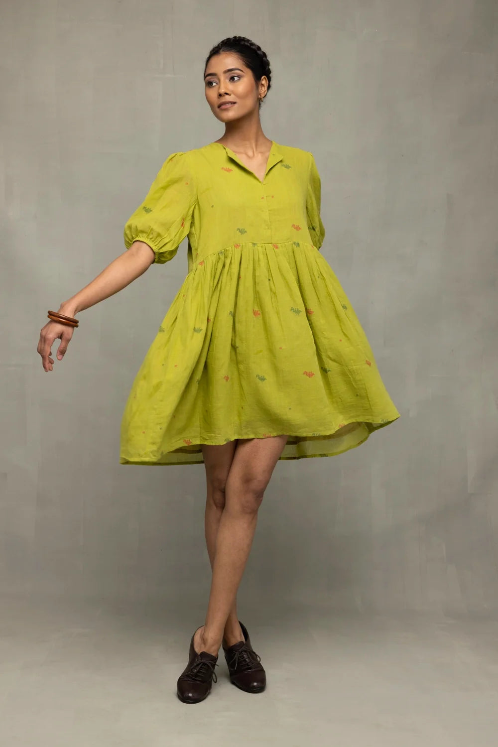 Traditional Green Pakhi Pure Cotton Jamdani Dress for Ethnic Wear