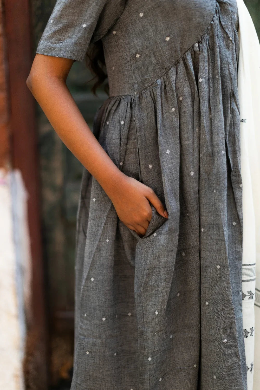 Traditional Grey Handloom Soft Cotton Jamdani Kurta Set for Ethnic Wear