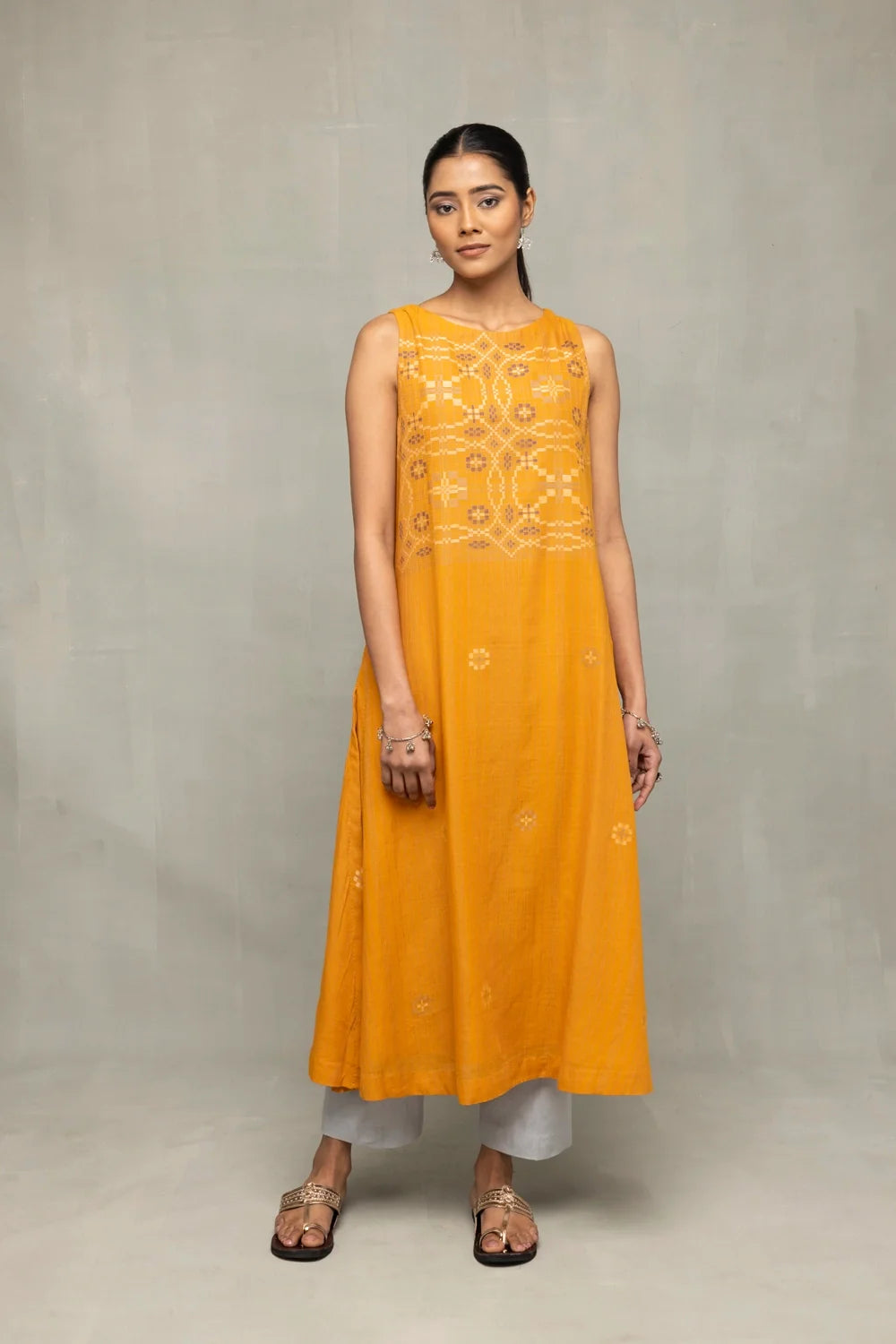 Traditional Mustard Jamdani Kurta Set with Dupatta for Ethnic Wear