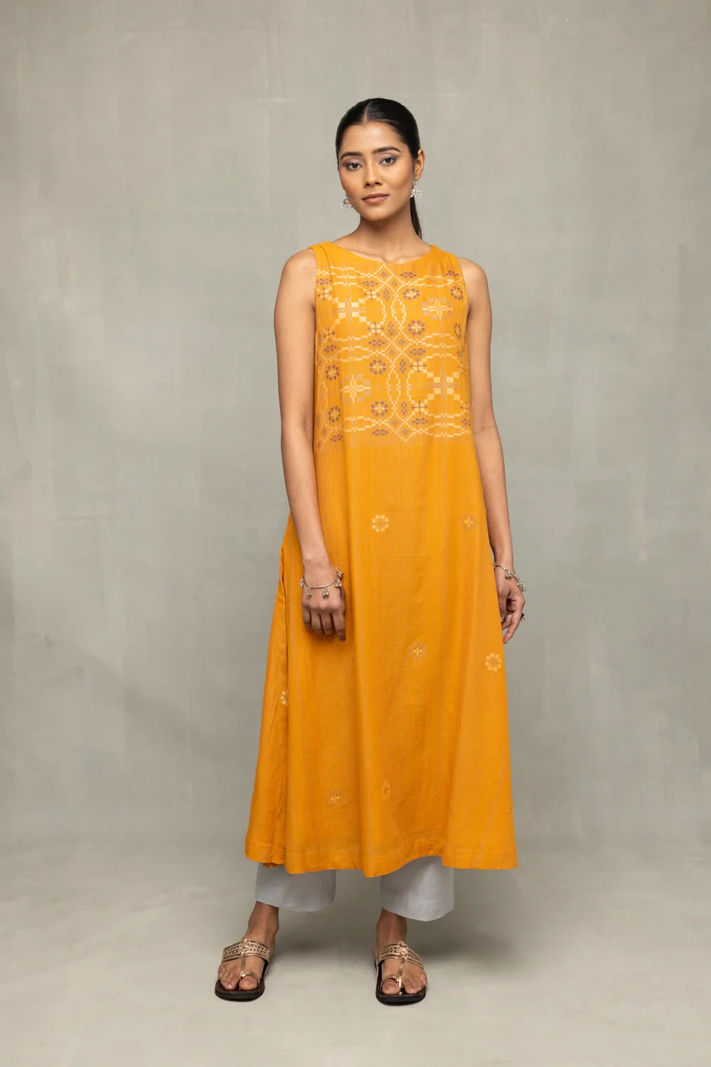 Traditional Mustard Jamdani Kurta Set with Dupatta for Ethnic Wear