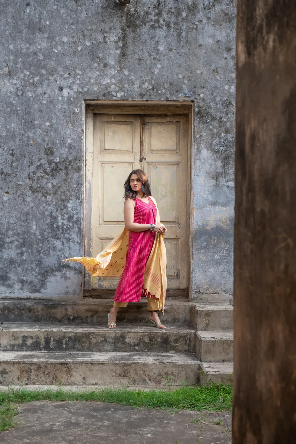 Traditional Pink Pure South Cotton Woven Kurta Set with Dupatta for Ethnic Wear