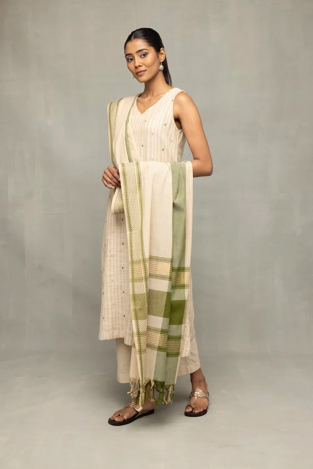 Traditional Sage Serenity Zari Kurta Set with Dupatta for Ethnic Wear