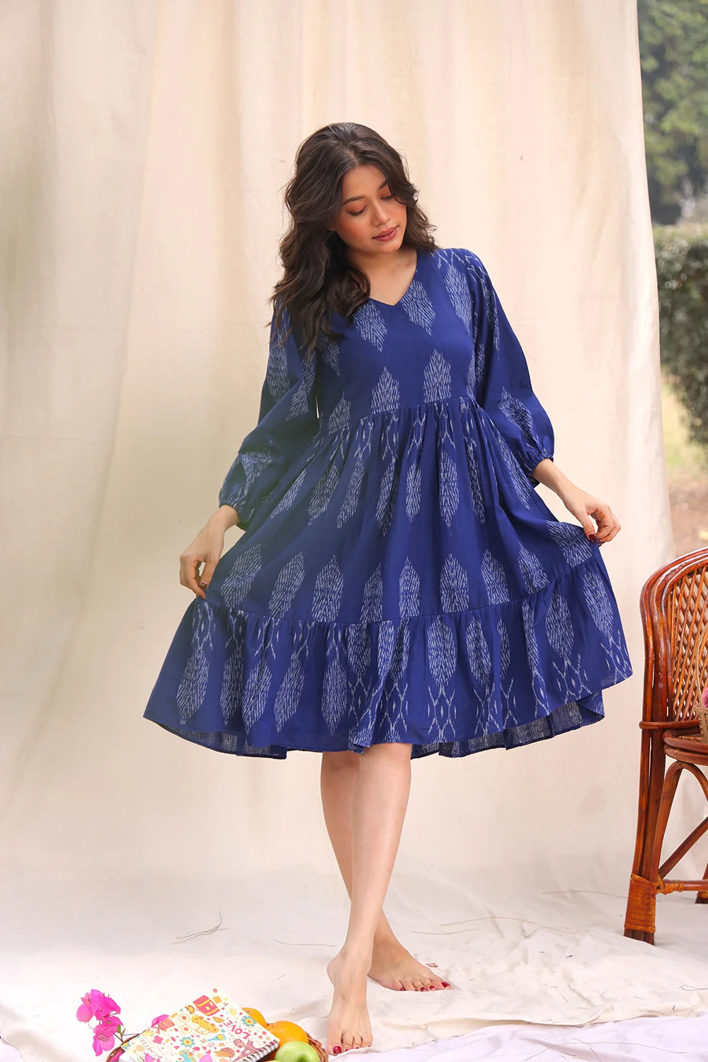 Traditional Twilight Blue Ikkat Cotton Dress for Ethnic Wear