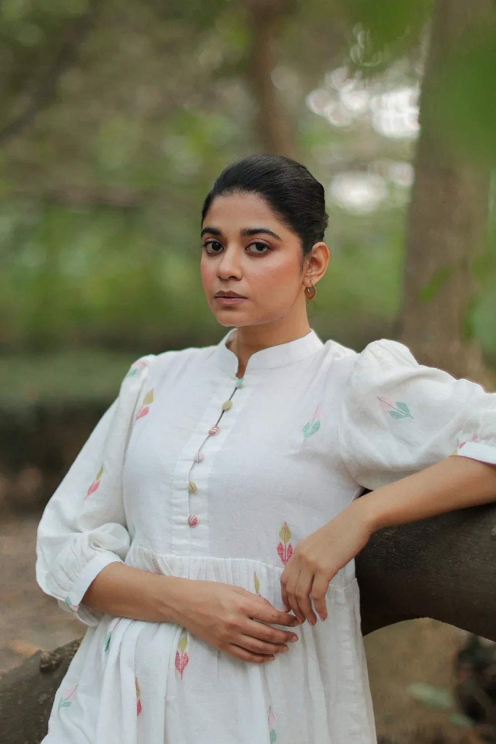Traditional Whimsy White Handwoven Jamdani Dress for Ethnic Wear