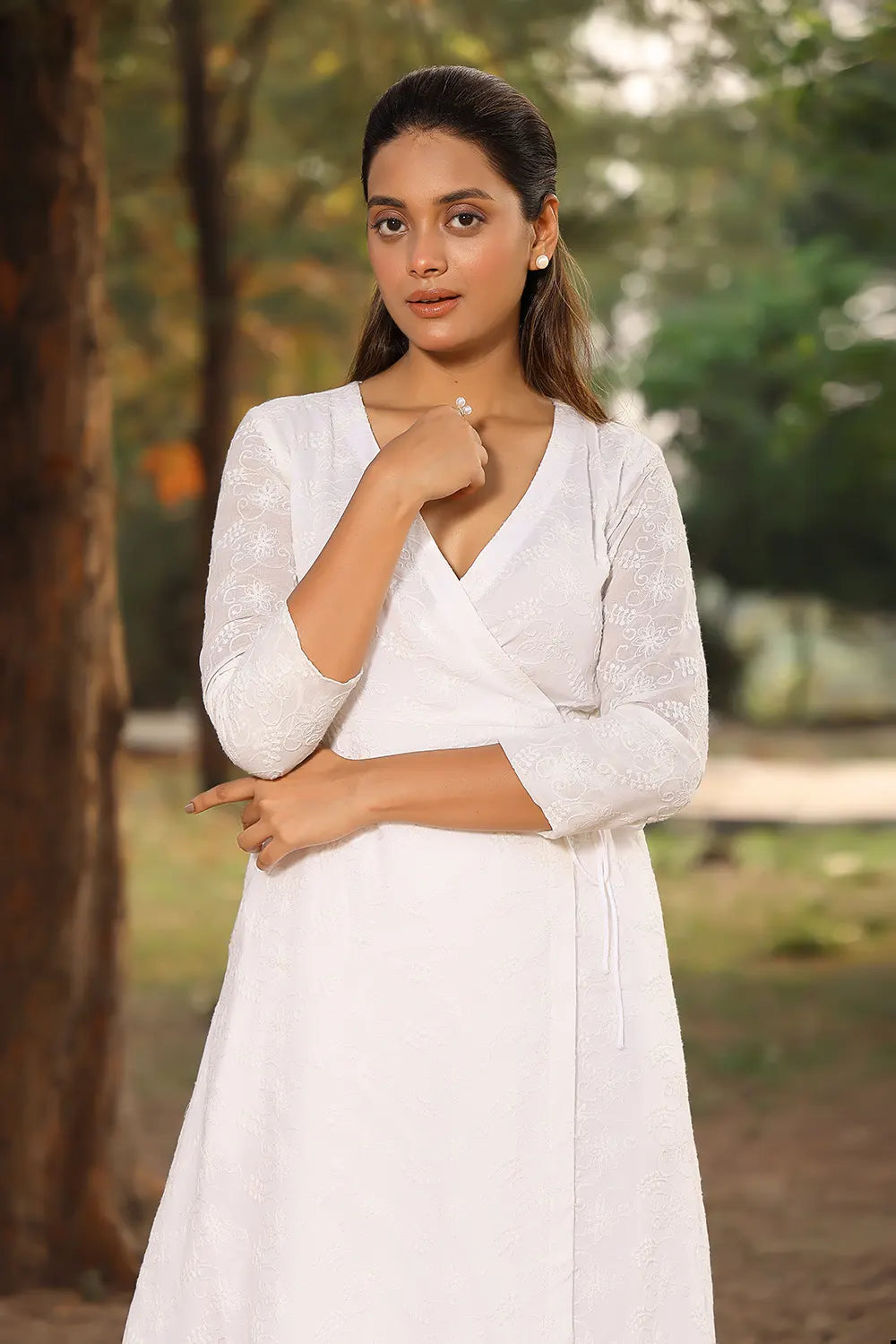 Traditional White Pure Cotton Angrakha with Dori Tie Up for Ethnic Wear
