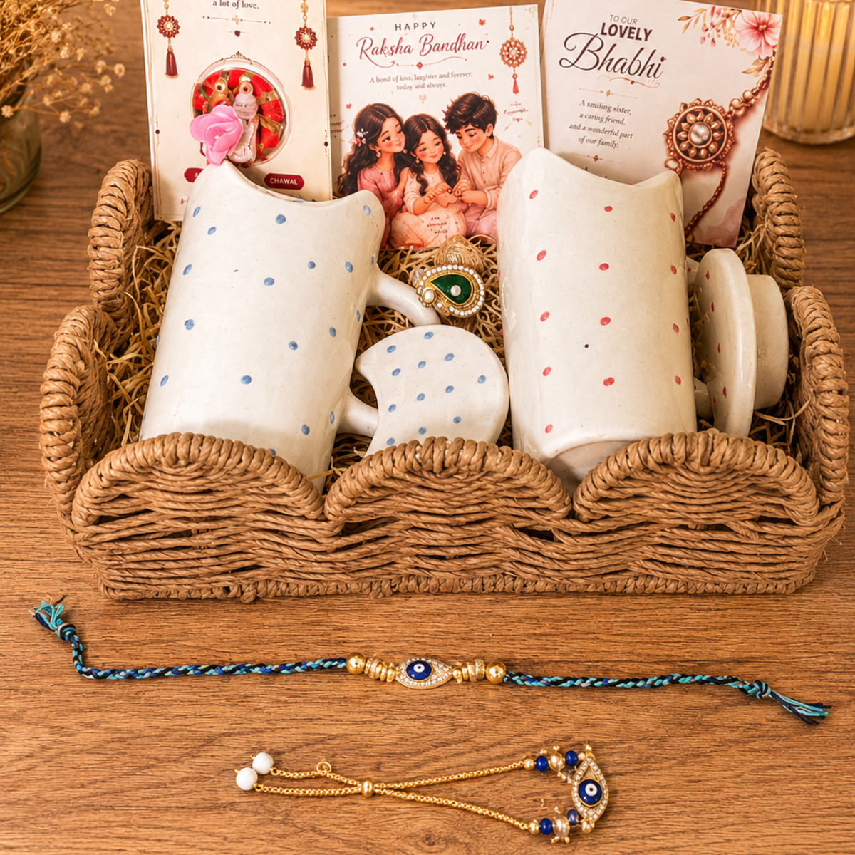Perfect Jodi Rakhi Gift Hamper | Premium Bhai Bhabhi Rakhi Gift Set with Ceramic Tumbler - https://artecasa.in/