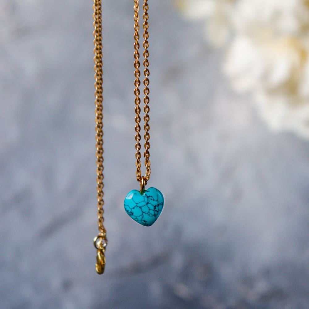 Turquoise Stone Pendant with Chain - Golden Chain -