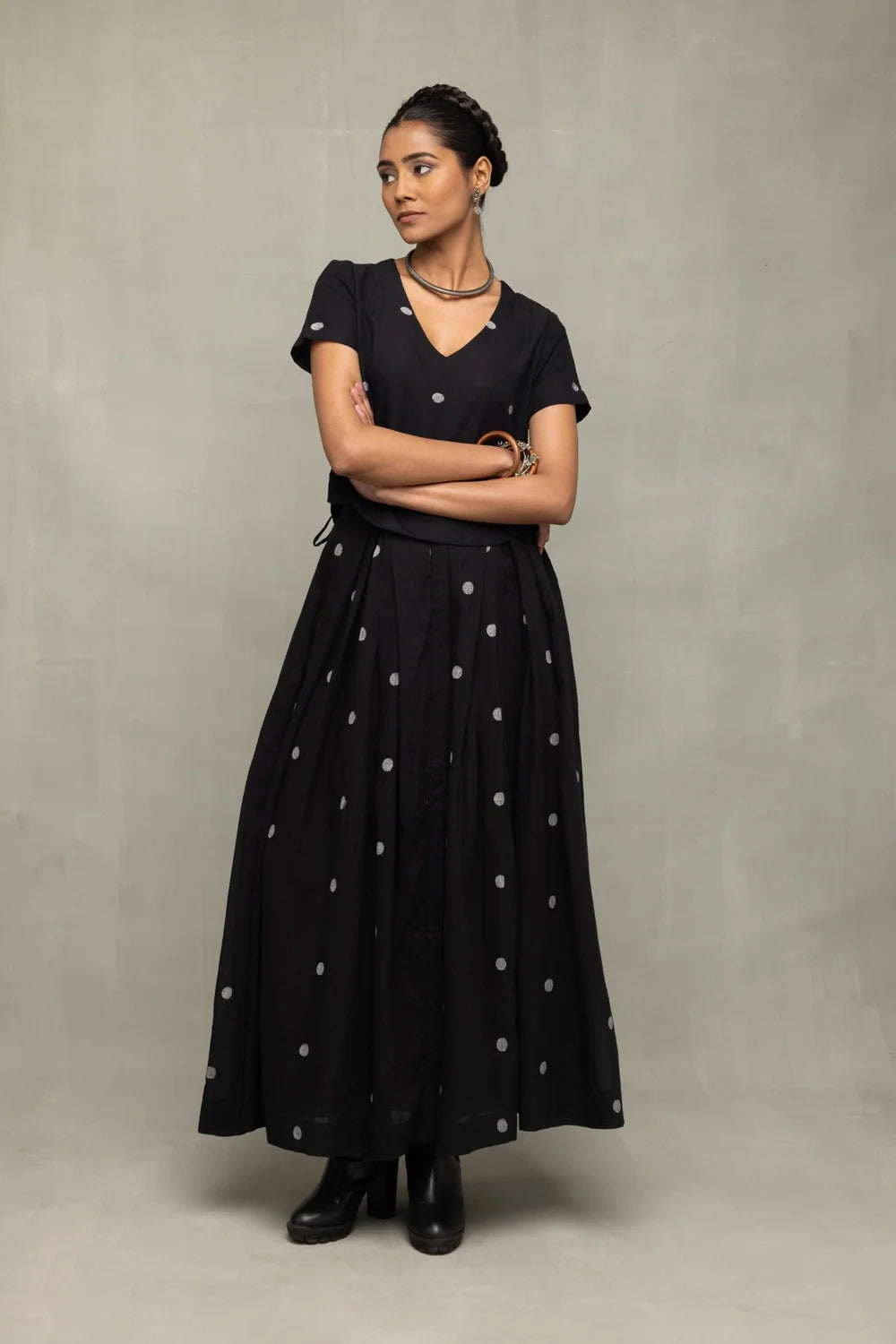Black Polka Jamdani Skord-Sutra Art of Clothing