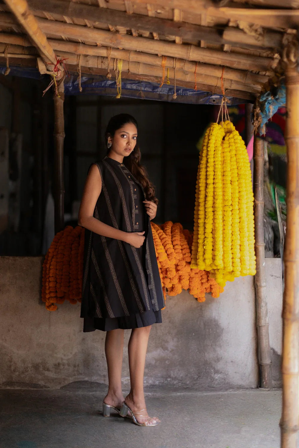 Versatile Black South Cotton Dress with Shrug for Casual and Weekend Wear