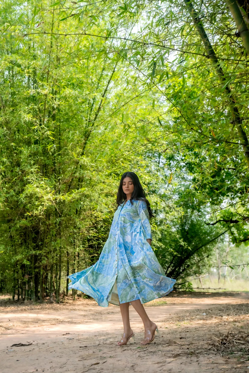 Bluegrass Marble Pure Cotton Dress-Sutra Art of Clothing