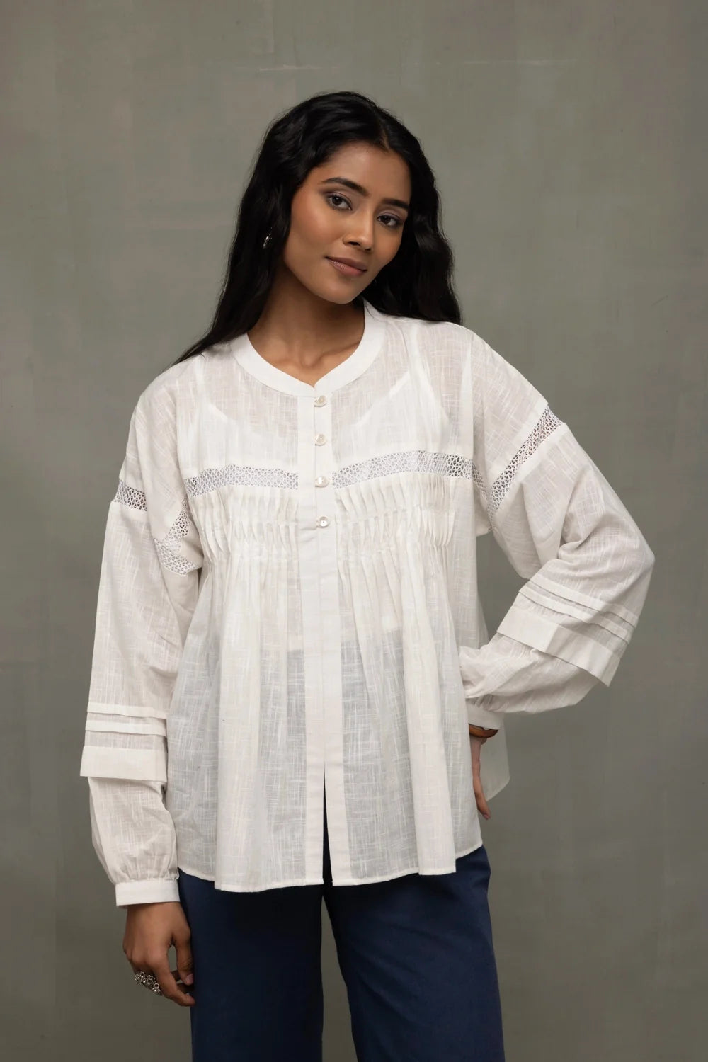 White Breezy Relaxed Fit Top-Sutra Art of Clothing