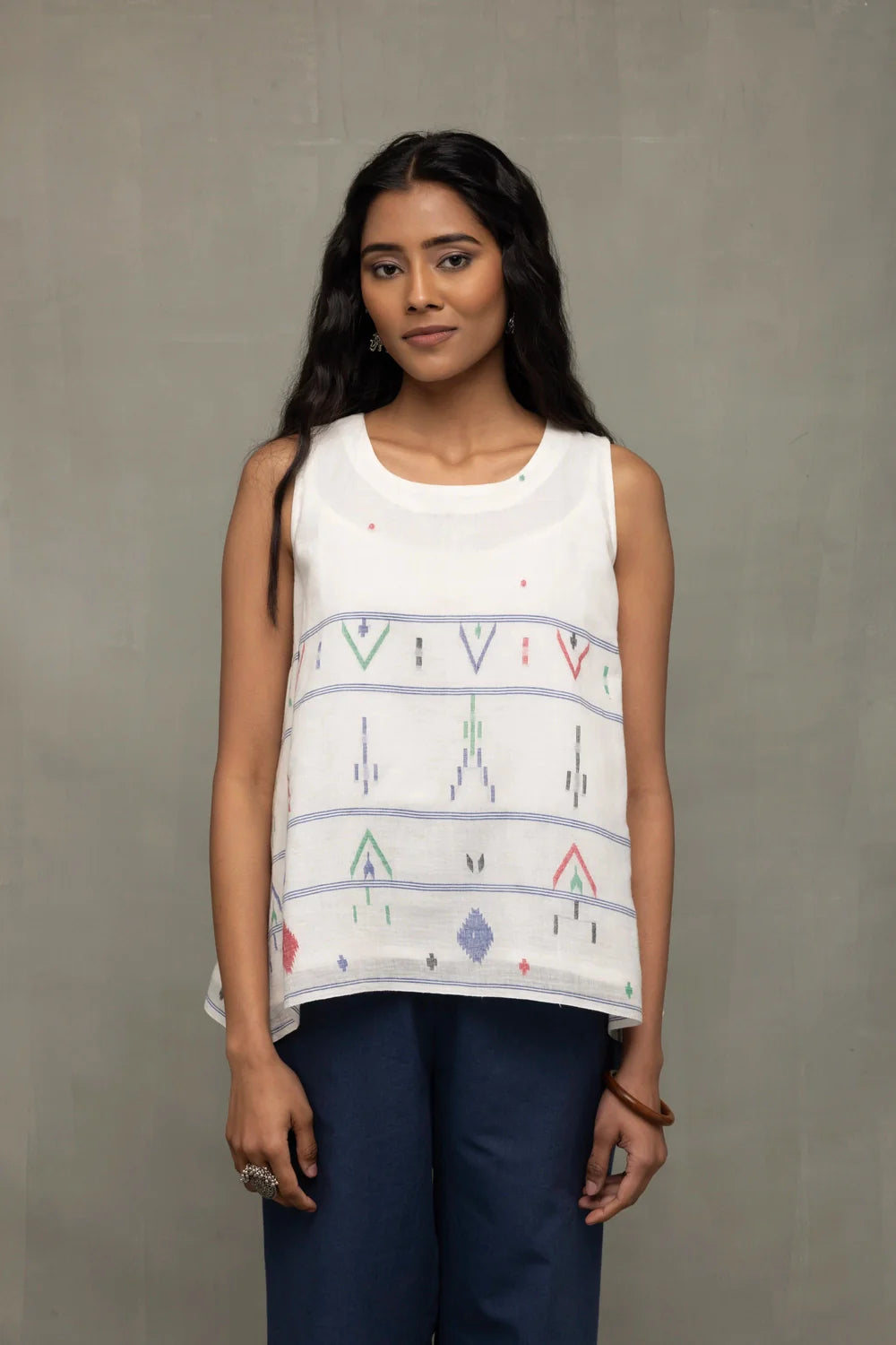 White Mist Cotton Jamdani Top