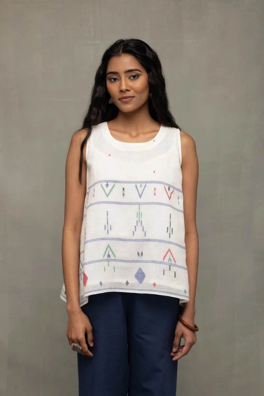 White Mist Cotton Jamdani Top-Sutra Art of Clothing