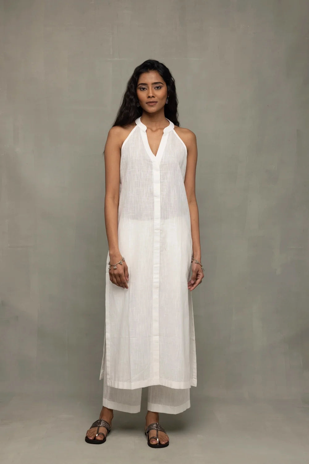 White Slub Cotton Co-Ord Set-Sutra Art of Clothing