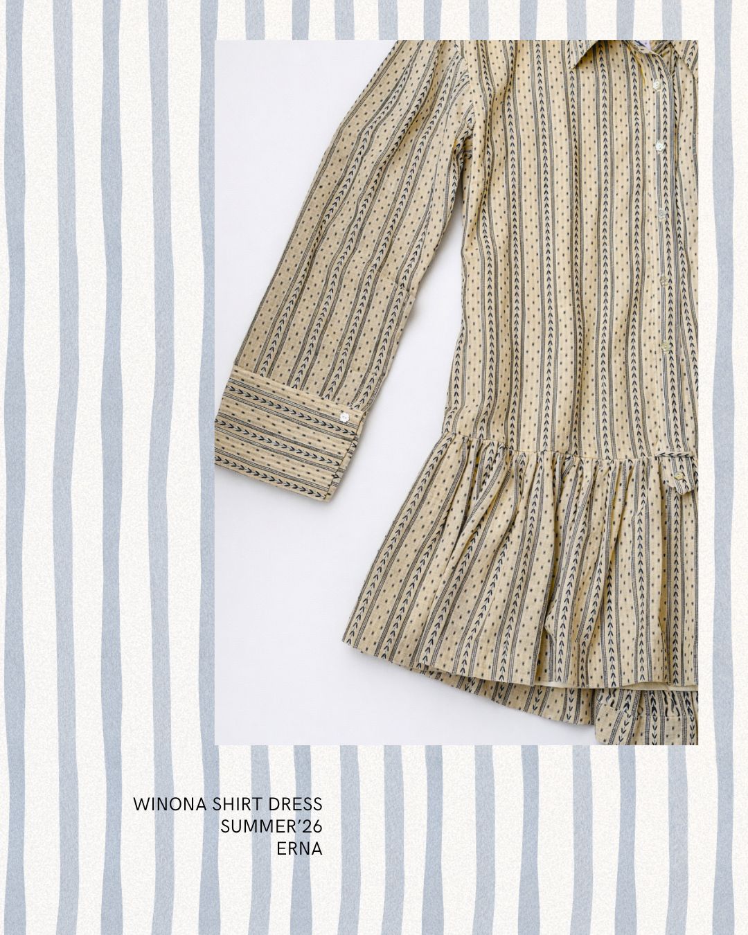 Striped shirt dress on a white background with blue vertical stripes