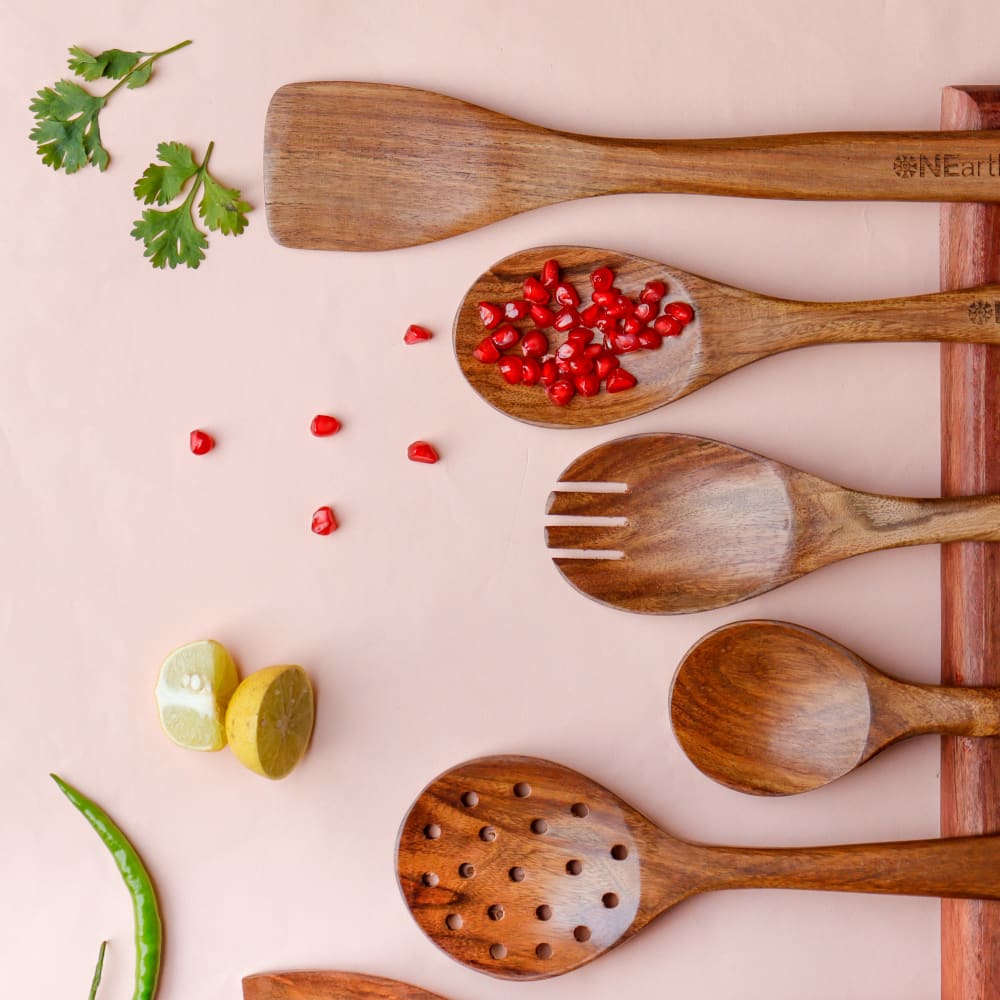 Wooden Premium Cooking & Serving Kitchen Tool 6 Pieces Spoon Set - ONEarth