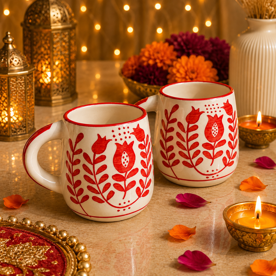 Ruby Heart Red Ceramic Mug Set of 2 – Festive Diwali Gift - https://artecasa.in/