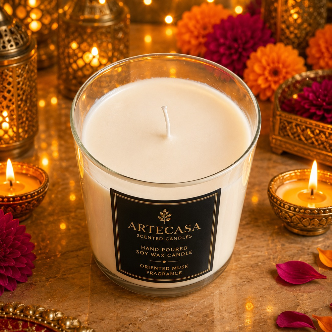 Ivory Grandeur Decorative Candle – Elegant White Soy Wax Candle - https://artecasa.in/