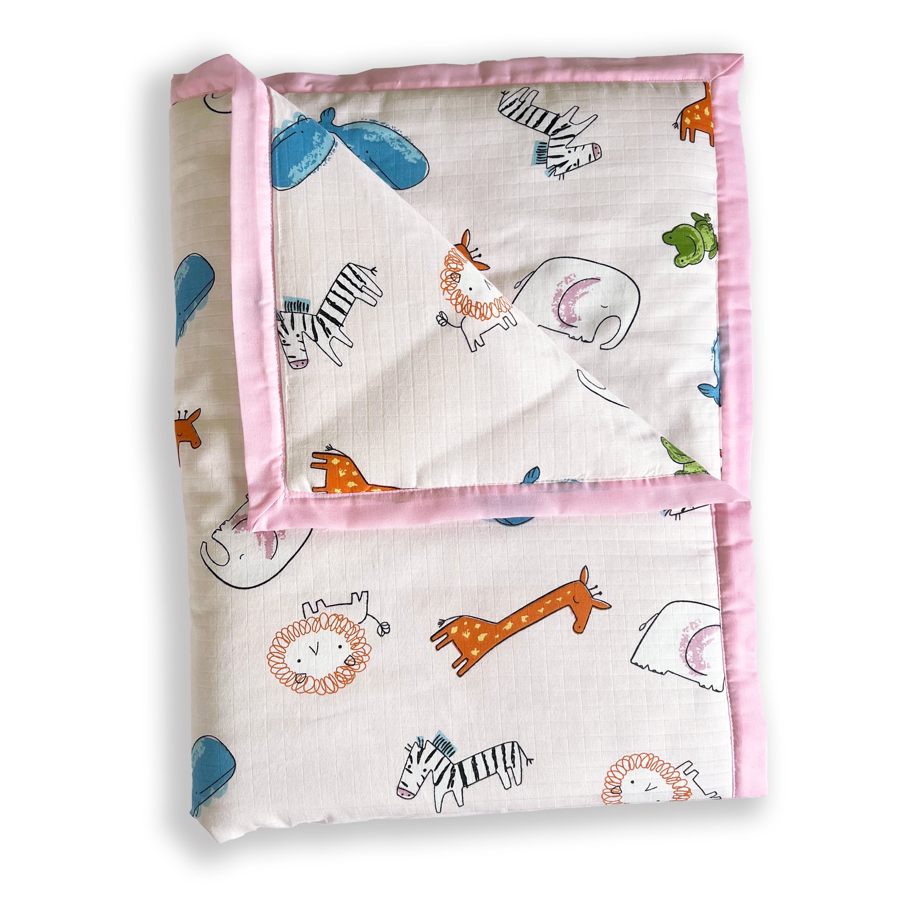 Animal Safari - Muslin Blanket / Comforter/ Quilt - Pink - Oranges and Lemons