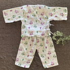 Bamboo Muslin Night Suit | Kimono Set | Owl Print - Oranges and Lemons