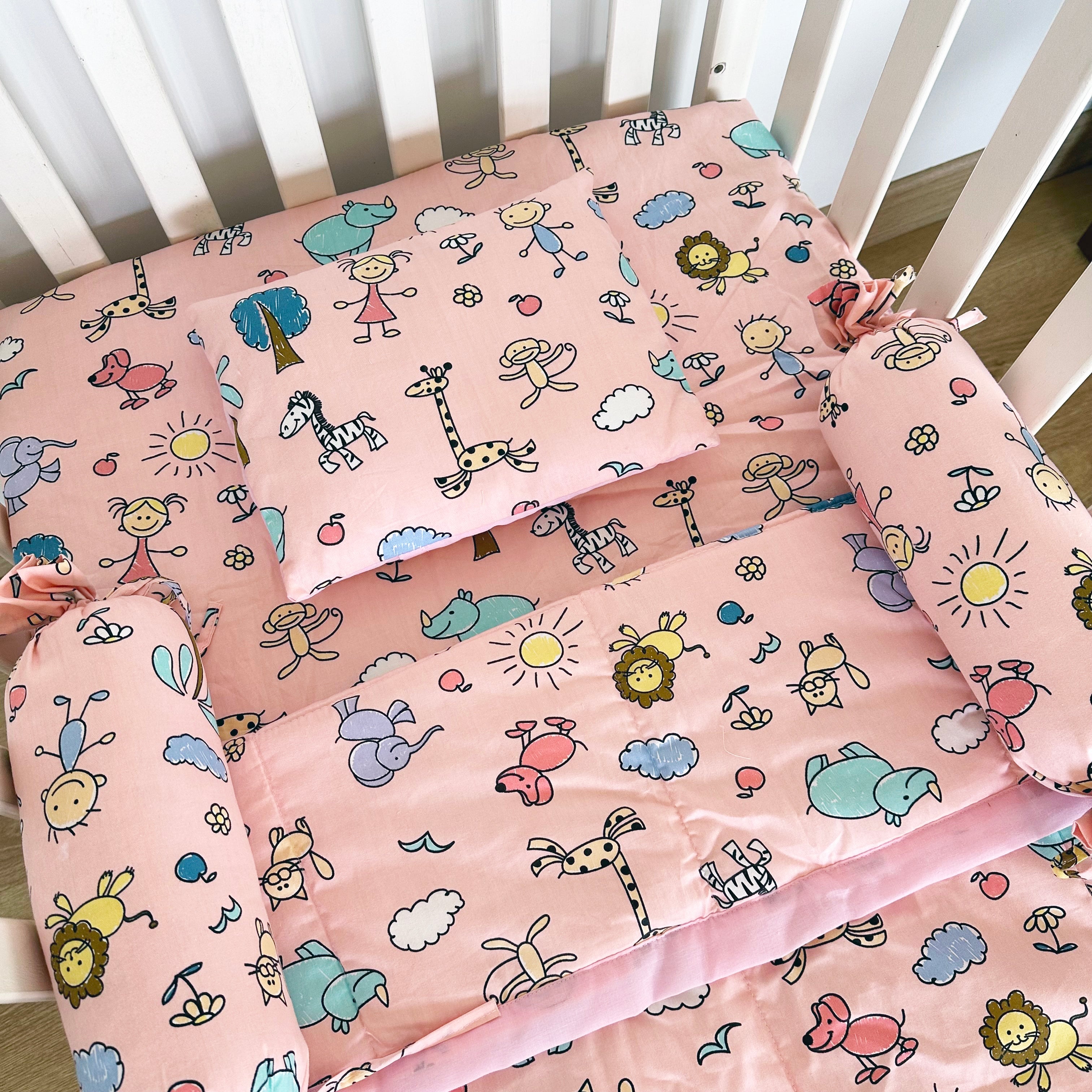 Animals - 5 Piece Crib Bedding Set - Pink - Oranges and Lemons