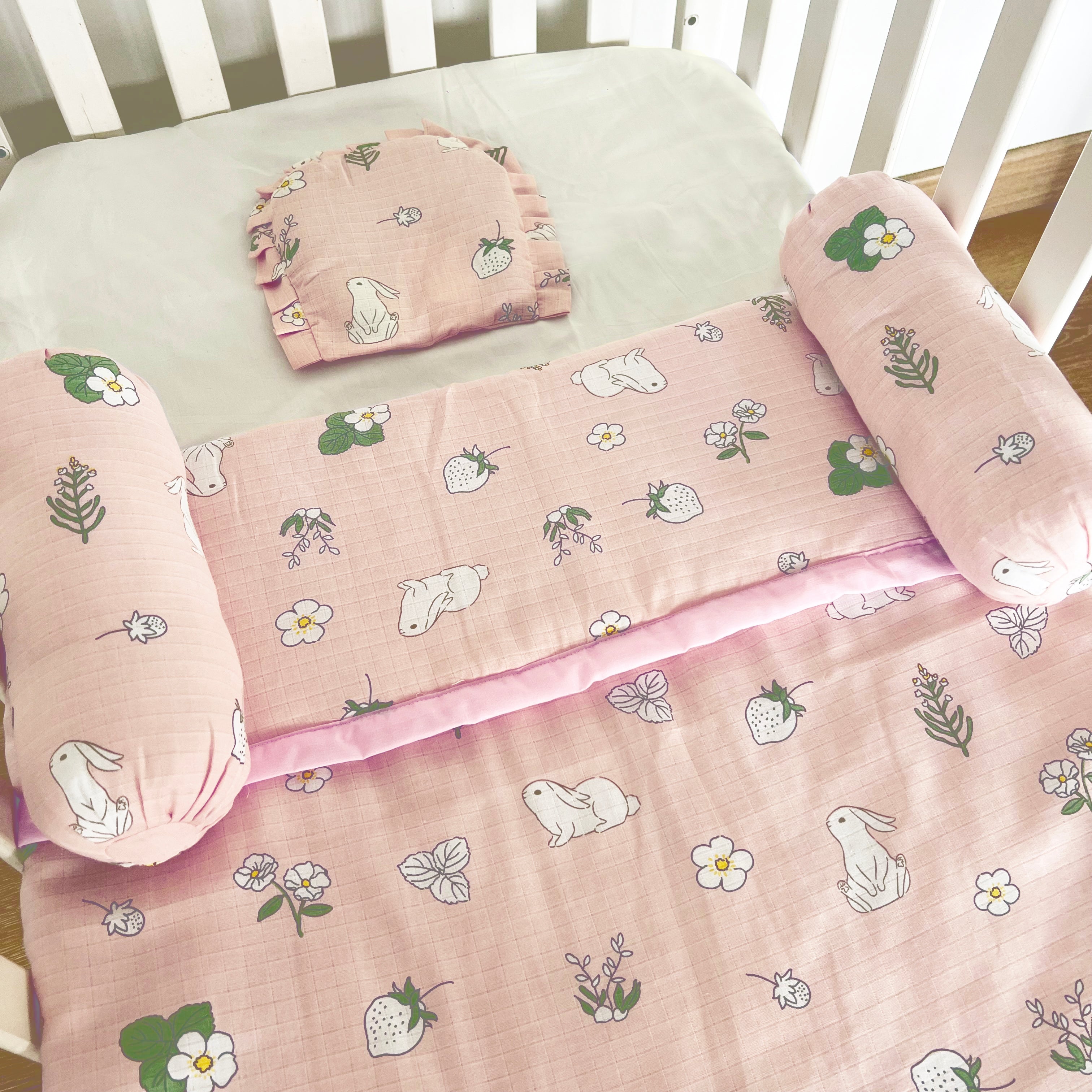 Happy Bunny - Muslin Cot Bedding Gift Set - Set of 4 - Oranges and Lemons