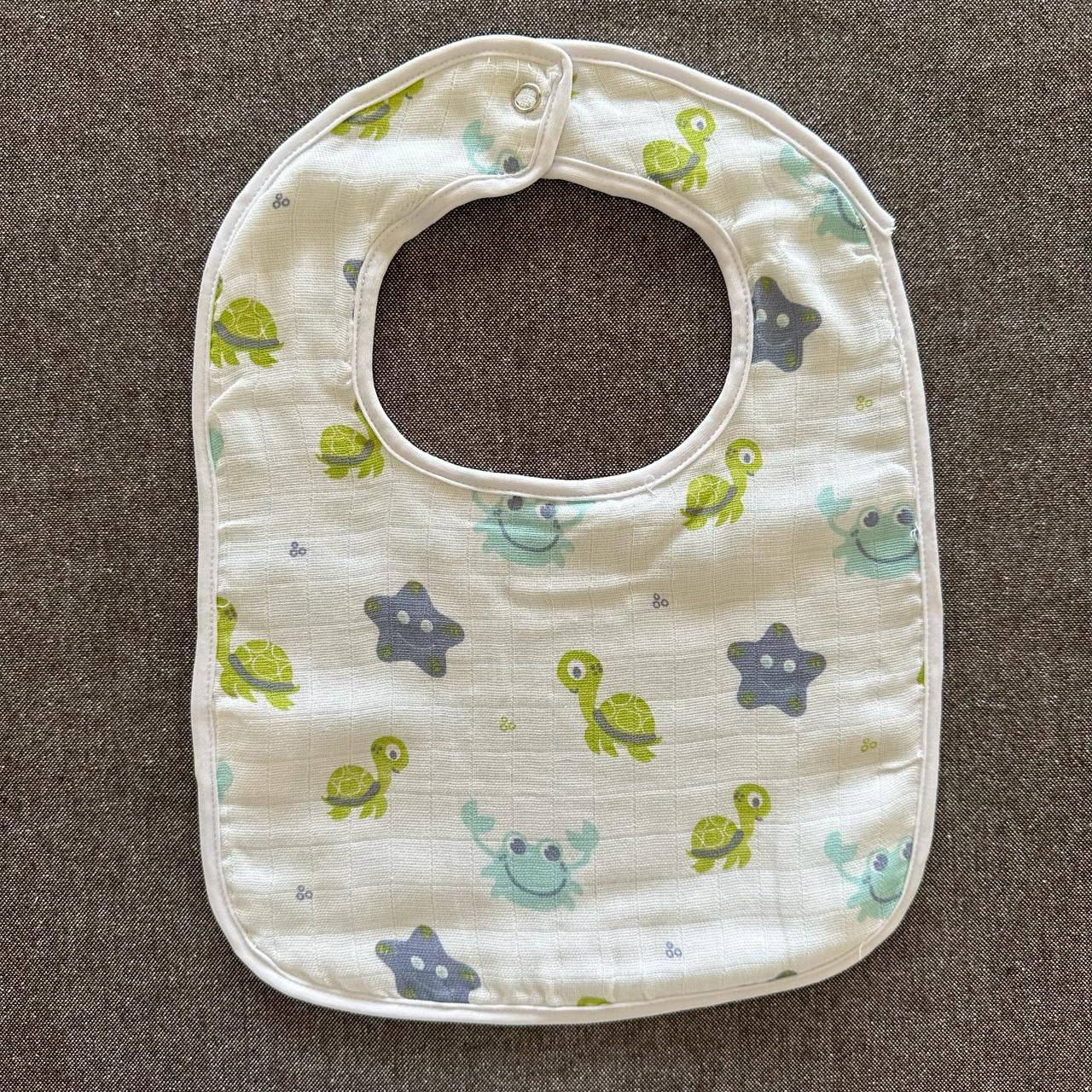 Bamboo Muslin Baby Bib and Wash Cloth Set - Turtle Print (Set of 2) - Oranges and Lemons