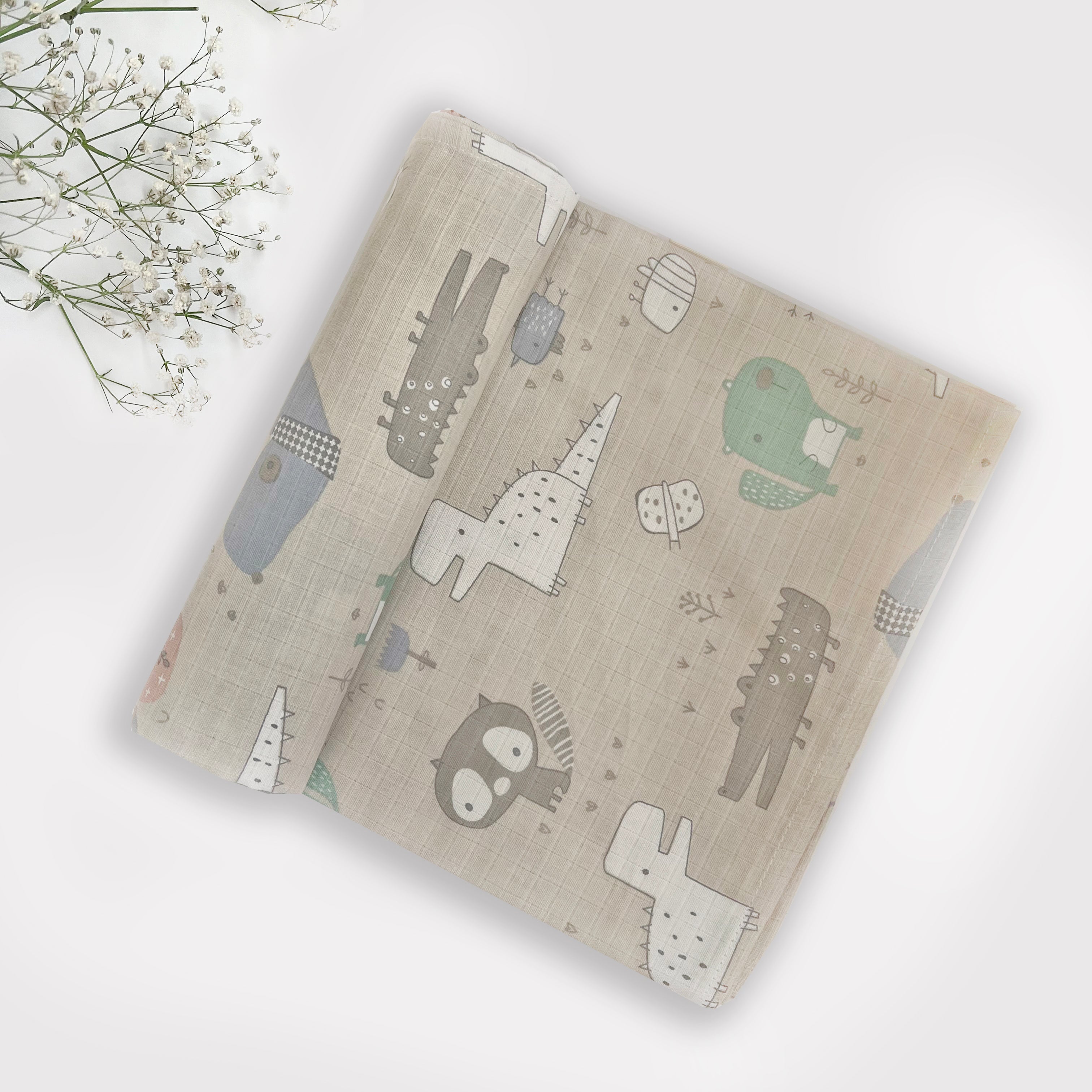 Organic Muslin Baby Swaddles | Aqua & Beige | Set of 2 - Oranges and Lemons