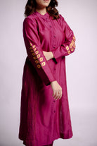 Magenta-Pink Applique and Sujani Kurta Set with Kota Silk Dupatta-bihart