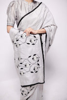 Grey-Wild Silk Applique Saree-bihart