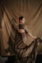 Olive-Green Multi-Colour Block Sujani Embroidered Wild Silk Saree-bihart