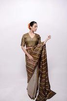 Olive-Multi Colour Block Wild Silk Sujani Embroidered Blouse-bihart