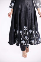 Black-Wild Silk Floral Applique Anarkali Set-bihart