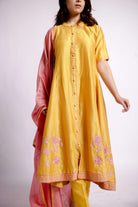 Yellow-chanderi Floral Applique and Sujani Embroidered Anarkali Set-bihart