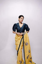 Yellow-Wild Silk Applique Saree-bihart