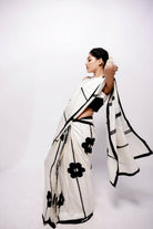 Off-White with Black Big Flower Applique-bihart