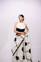 Off-White with Black Big Flower Applique-bihart