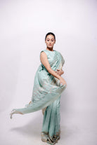 Light-Blue Zari Woven Wild Silk Saree Sujani Embroidered Saree-bihart