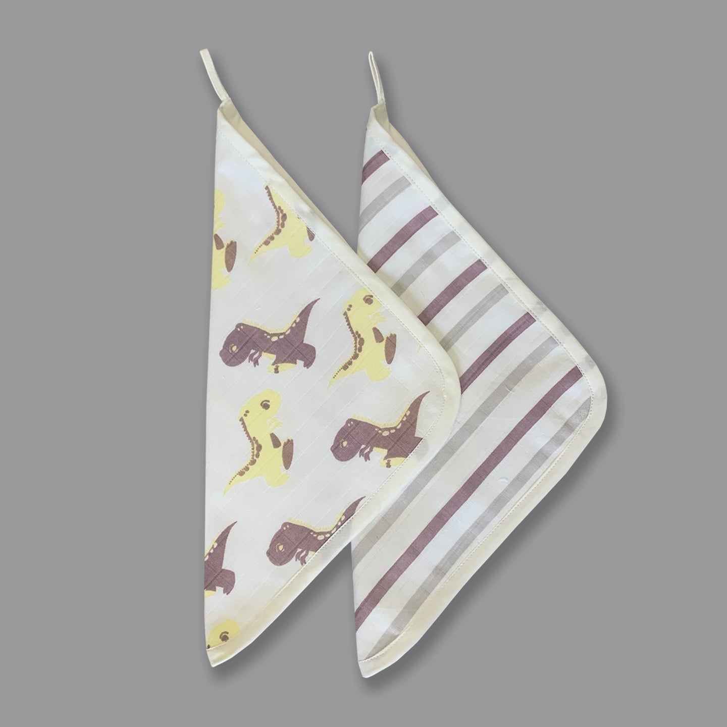 Dancing Dinosaurs - Organic Muslin Washcloths (Set of 2) - Oranges and Lemons