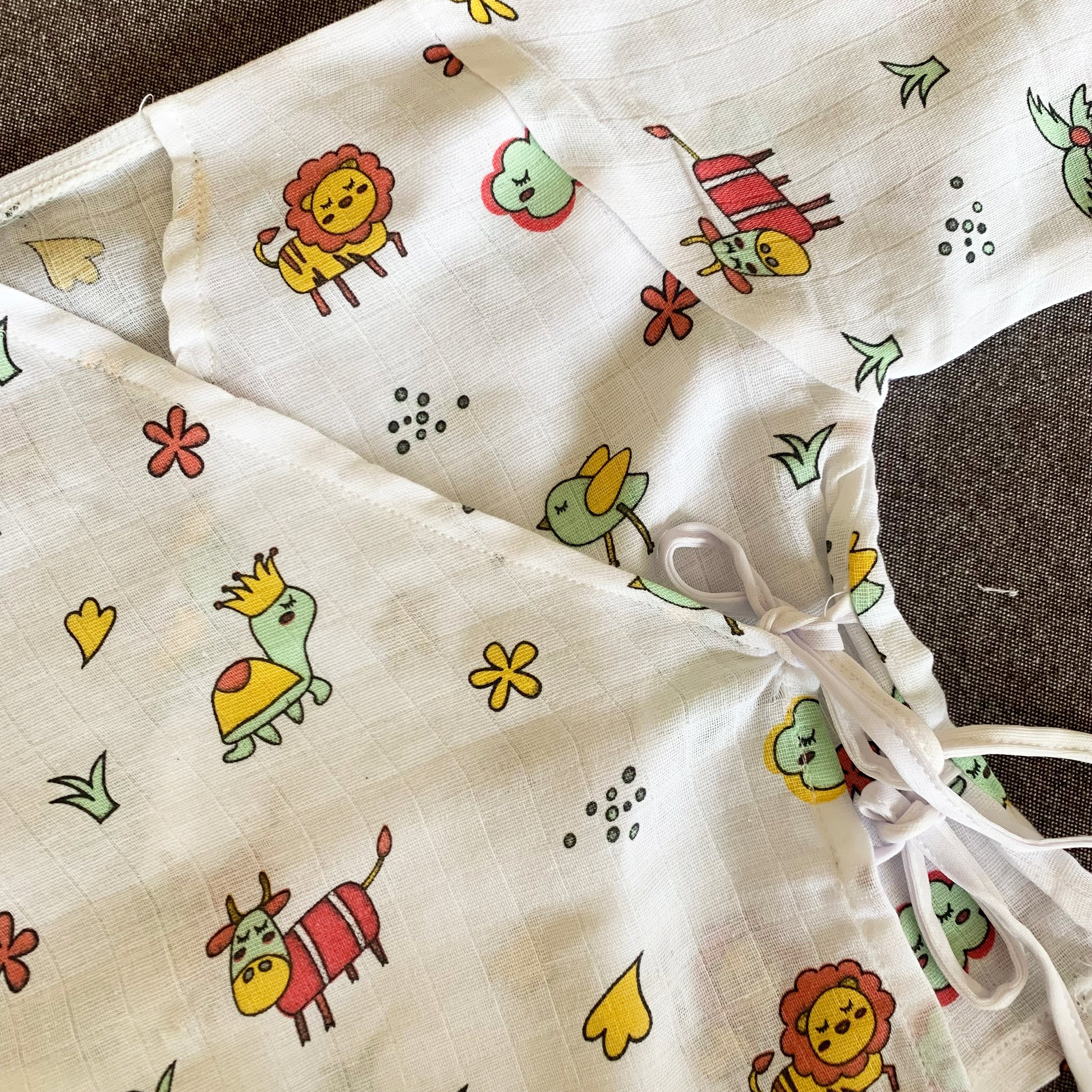 Bamboo Muslin Night Suit | Kimono Set | Animal Print - Oranges and Lemons
