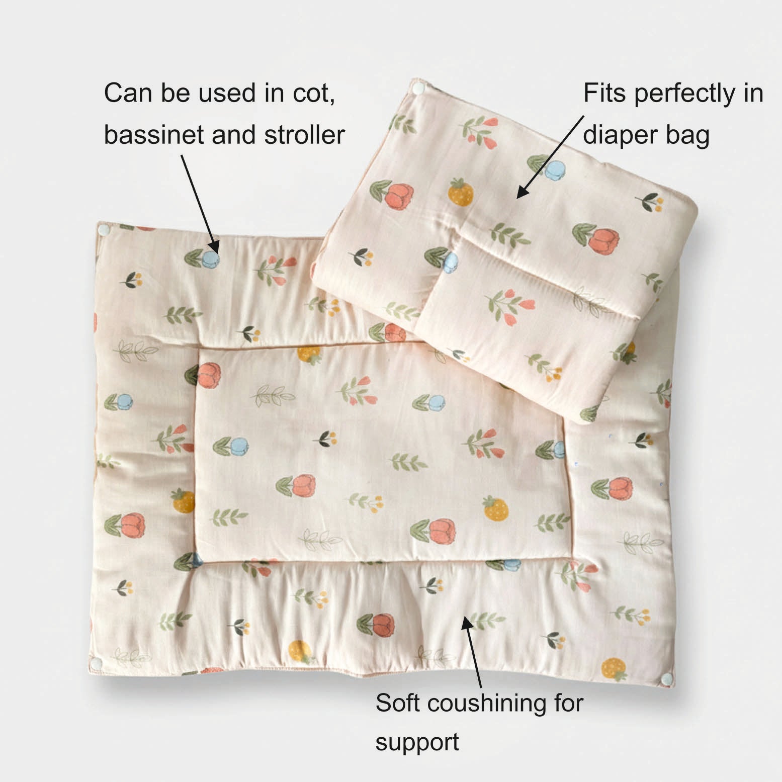 Tulip Bloom - Re-usable diaper changing mat - Pink - Oranges and Lemons