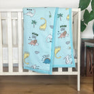 Dancing Dinosaurs - Muslin Blanket / Comforter/ Quilt - Aqua - Oranges and Lemons