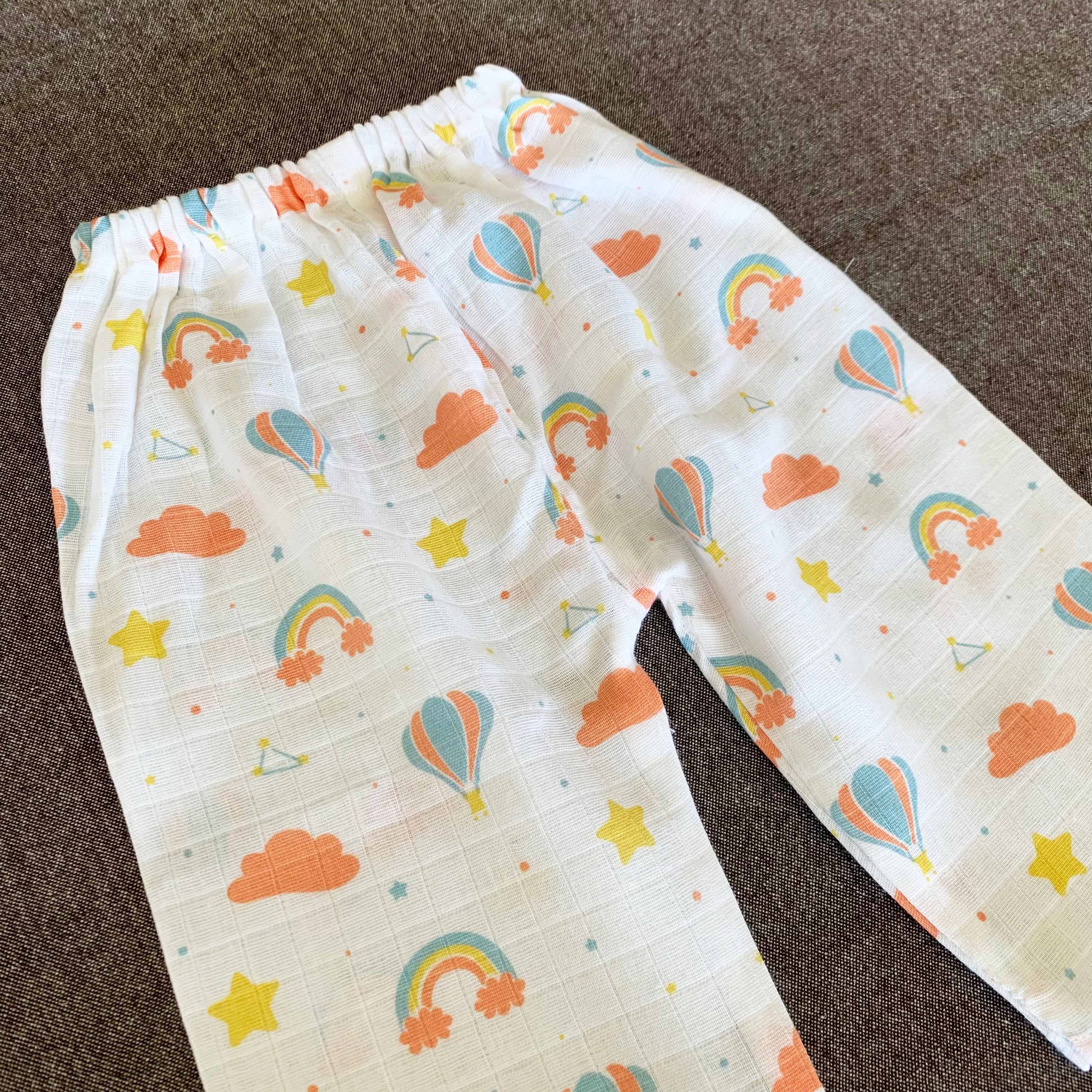 Bamboo Muslin Night Suit | Kimono Set | Rainbow Print - Oranges and Lemons