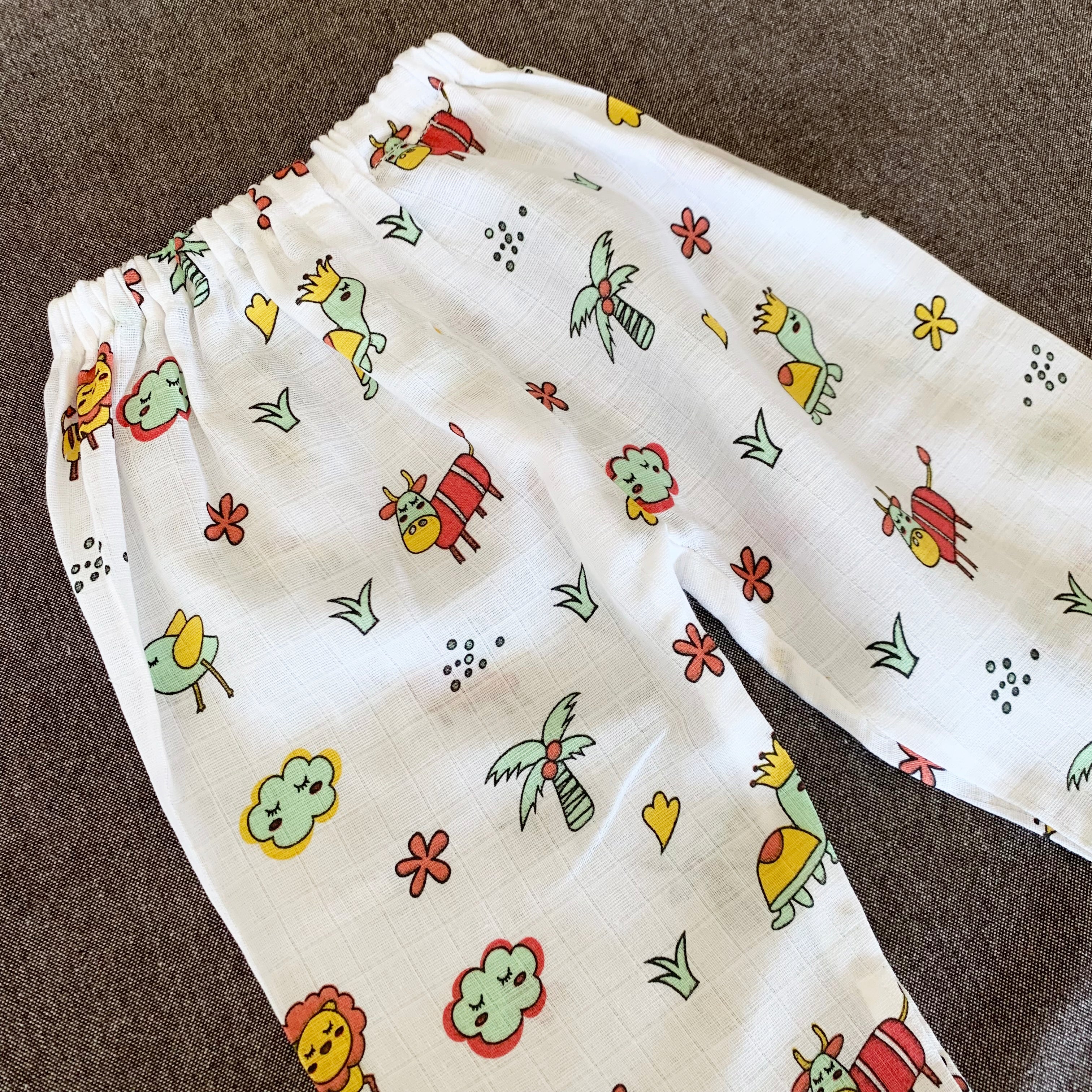 Bamboo Muslin Night Suit | Kimono Set | Animal Print - Oranges and Lemons