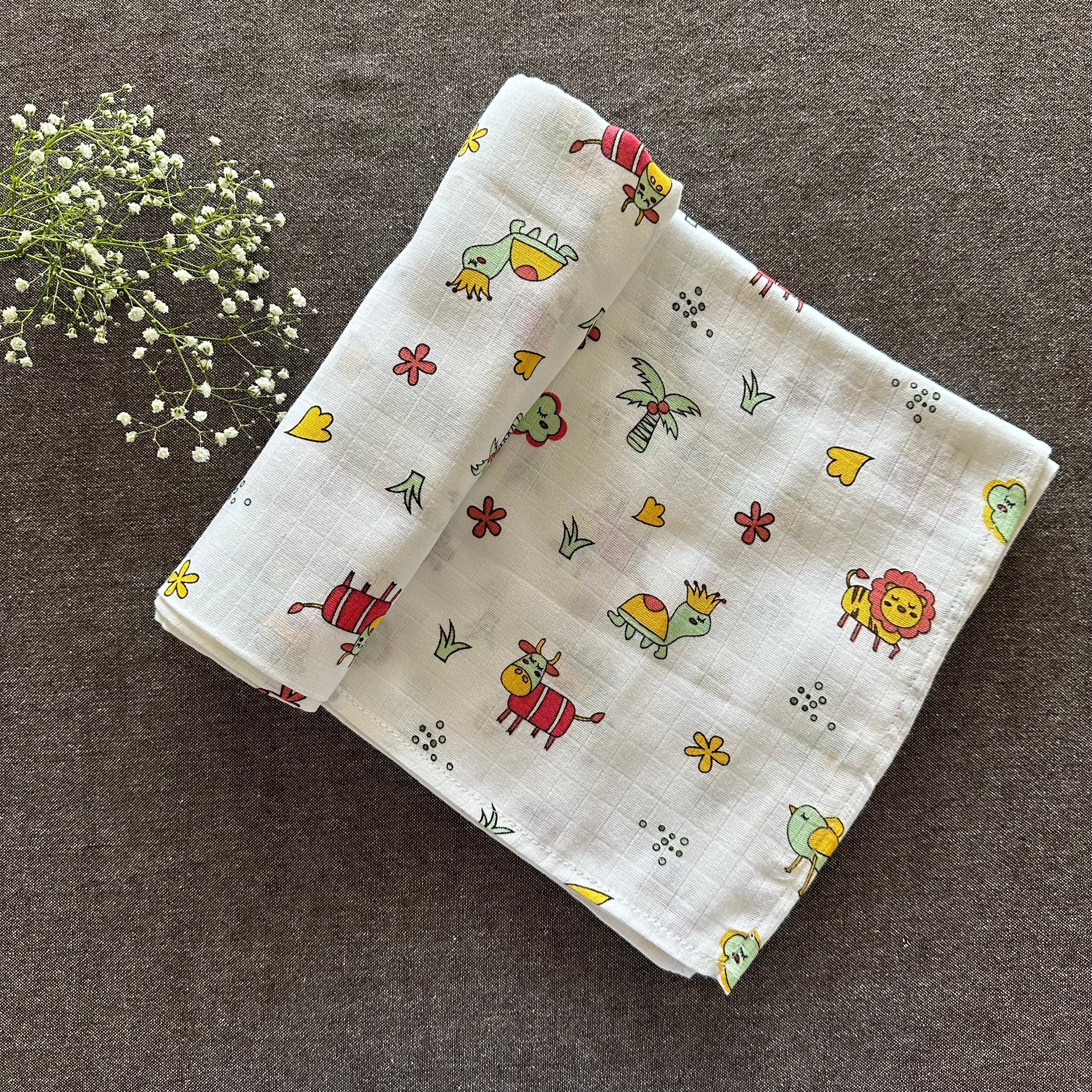Bamboo Muslin Swaddles | Set of 2 | White - Oranges and Lemons