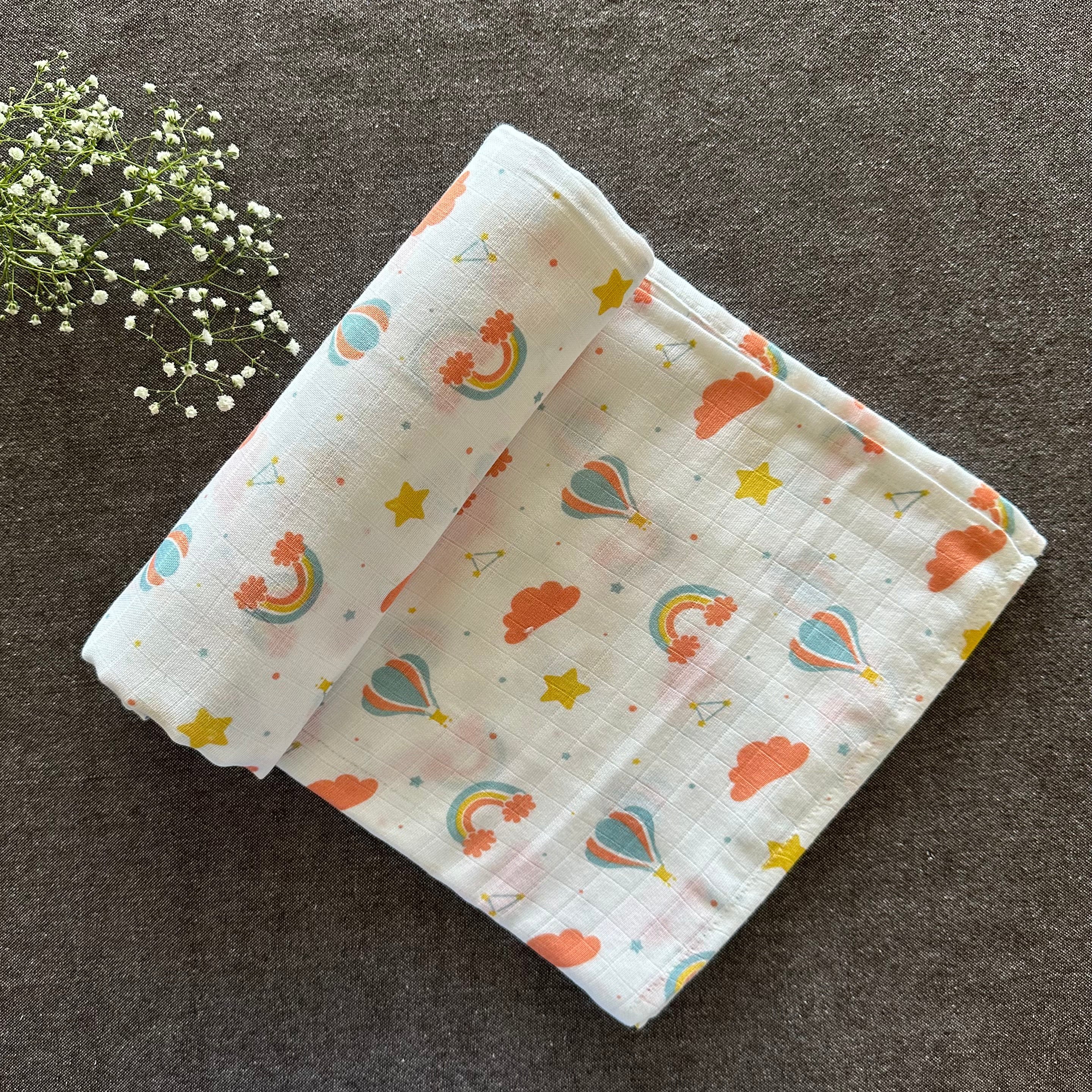 Bamboo Muslin Swaddles | Set of 4 | White - Oranges and Lemons
