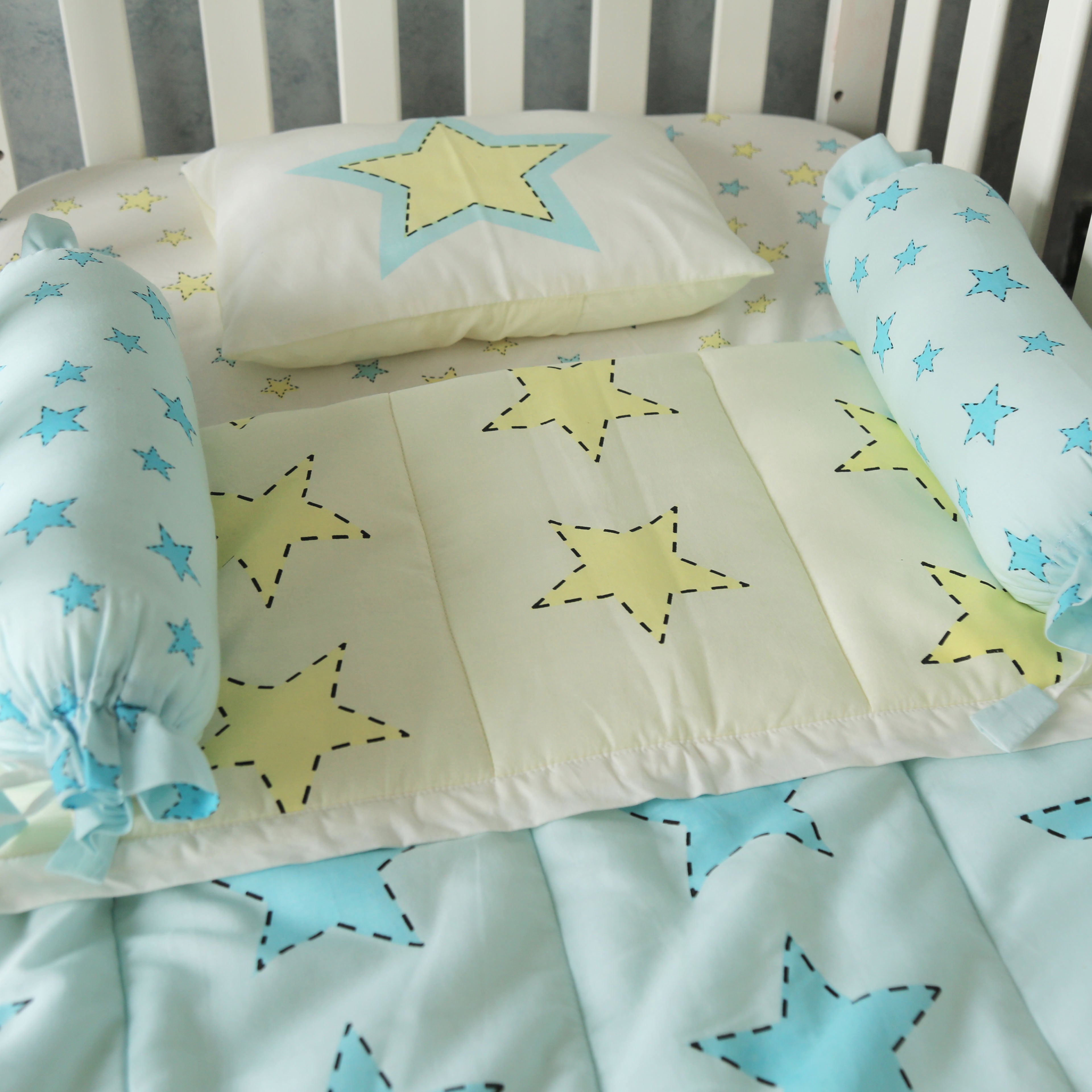 Stars - Organic Cot Bedding Set (Blue+Yellow) - Oranges and Lemons