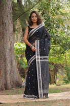 Handloom Black Soft Cotton Saree-Sutra Art of Clothing