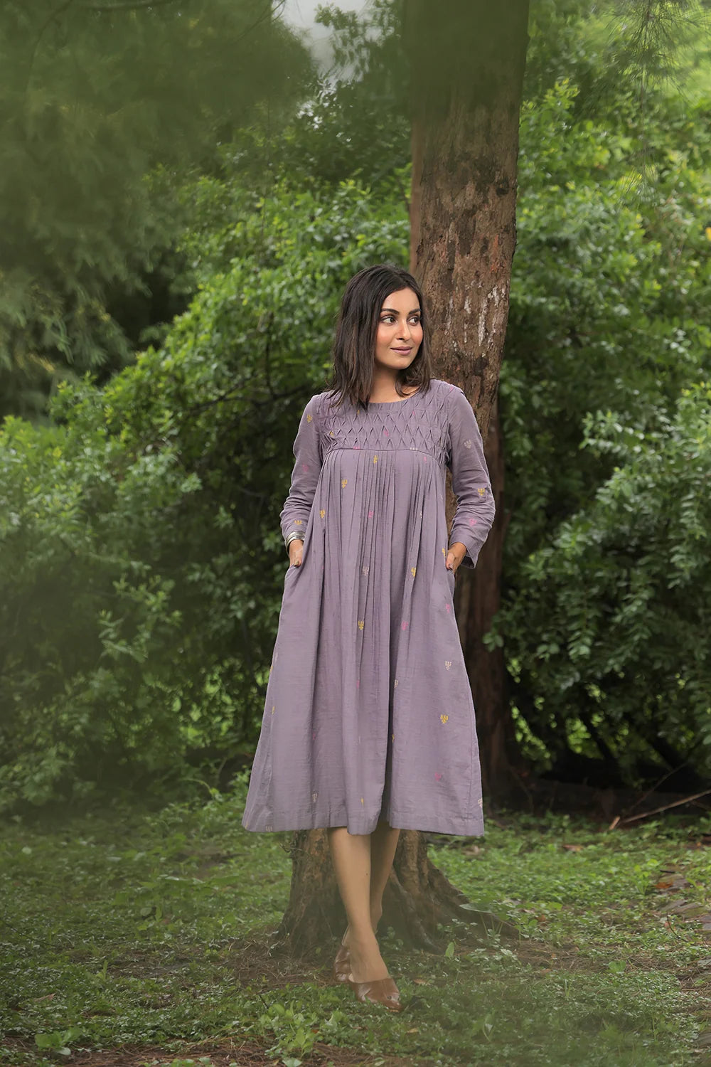 Urban Trishul Grey Jamdani Dress-Sutra Art of Clothing