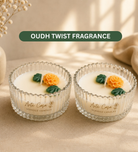 Meadow Duo Yellow & Green Glass Candle Set | Mini Genda Flower Scented Candles - https://artecasa.in/